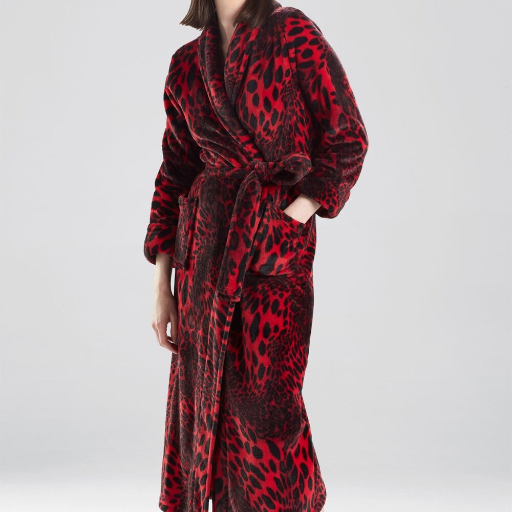 NWT Natori Plush Leopard Robe- Crimson